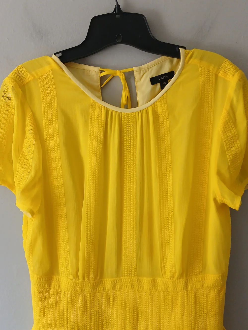 J.Crew Size 10 Midi in Bright Kiwi Yellow Embroidered Chiffon Short Sleeve Dress